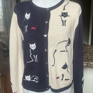 Vintage Women's Cat Cardigan Cotton Cat Buttons Size Medium Christopher & Banks